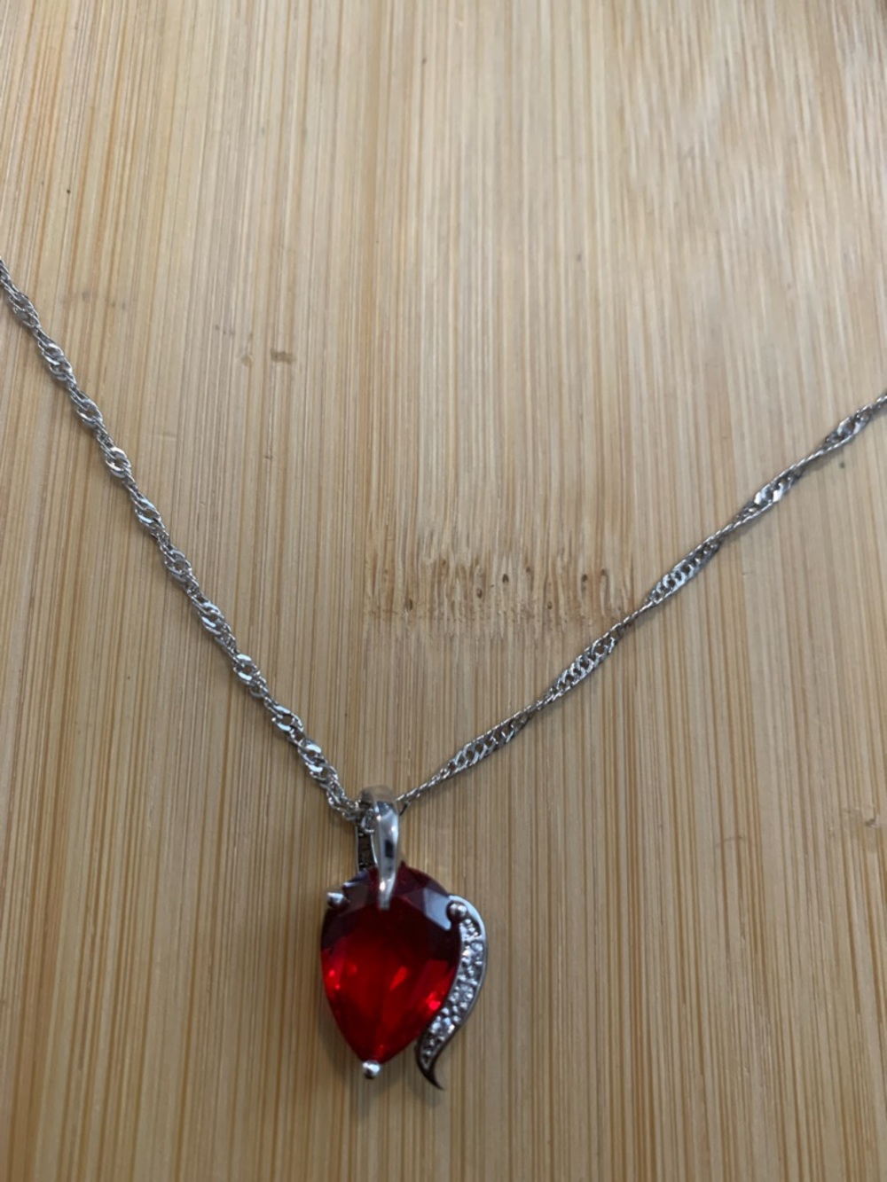 New Sterling Silver Ruby Red Crystal Pendant Necklace